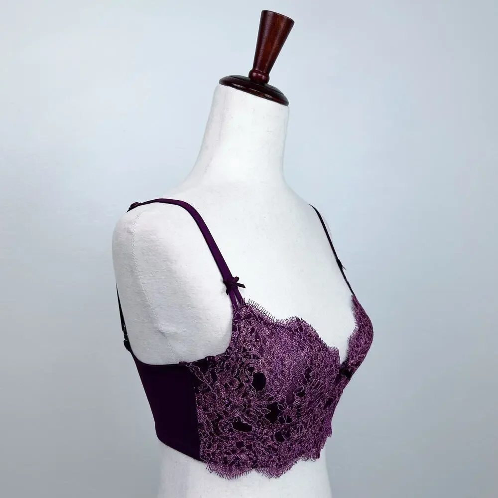 Victoria's Secret Dream Angels Push-Up Without Padding Purple Gold Lace Bra 32D